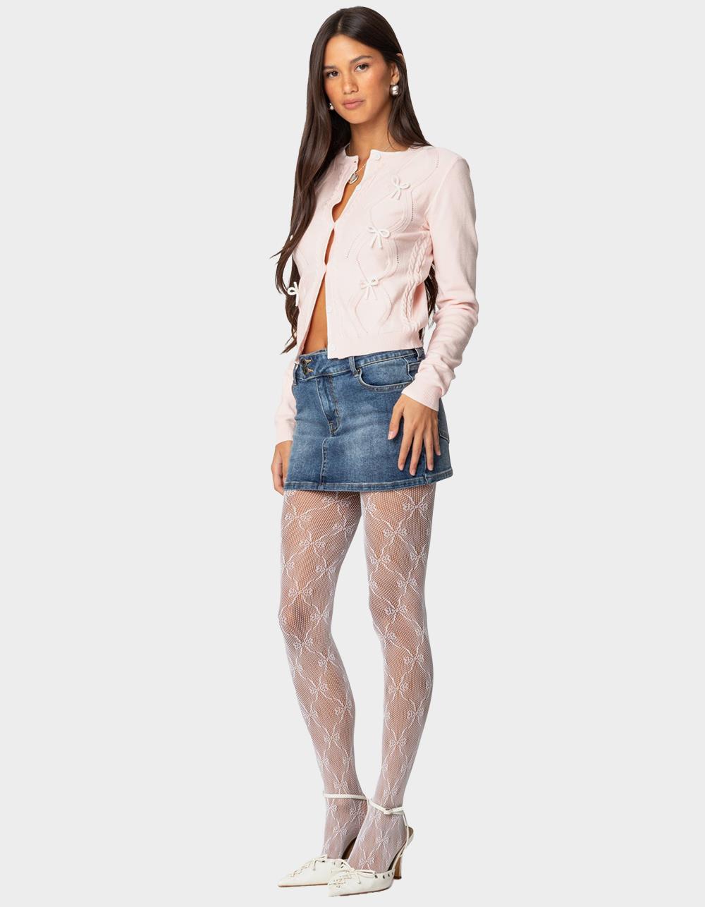 EDIKTED Contrast Bow Knit Cardigan - LIGHT PINK
