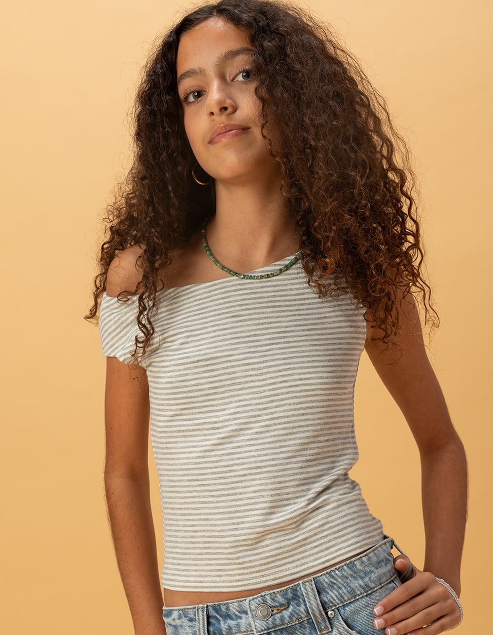 FULL TILT Girls Stripe Off The Shoulder Top