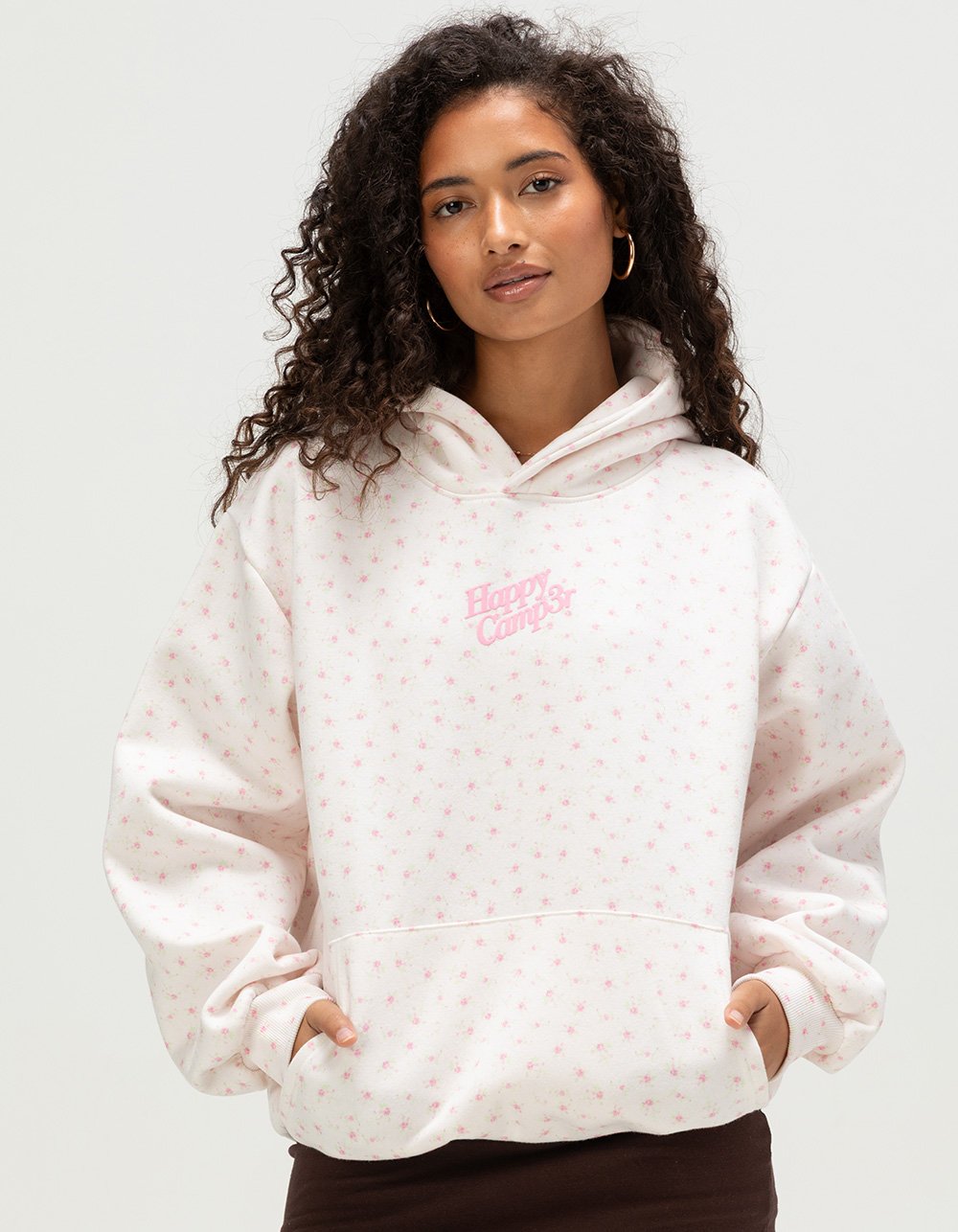 HAPPY CAMP3R Ditsy Floral Womens Hoodie - LIGHT PINK