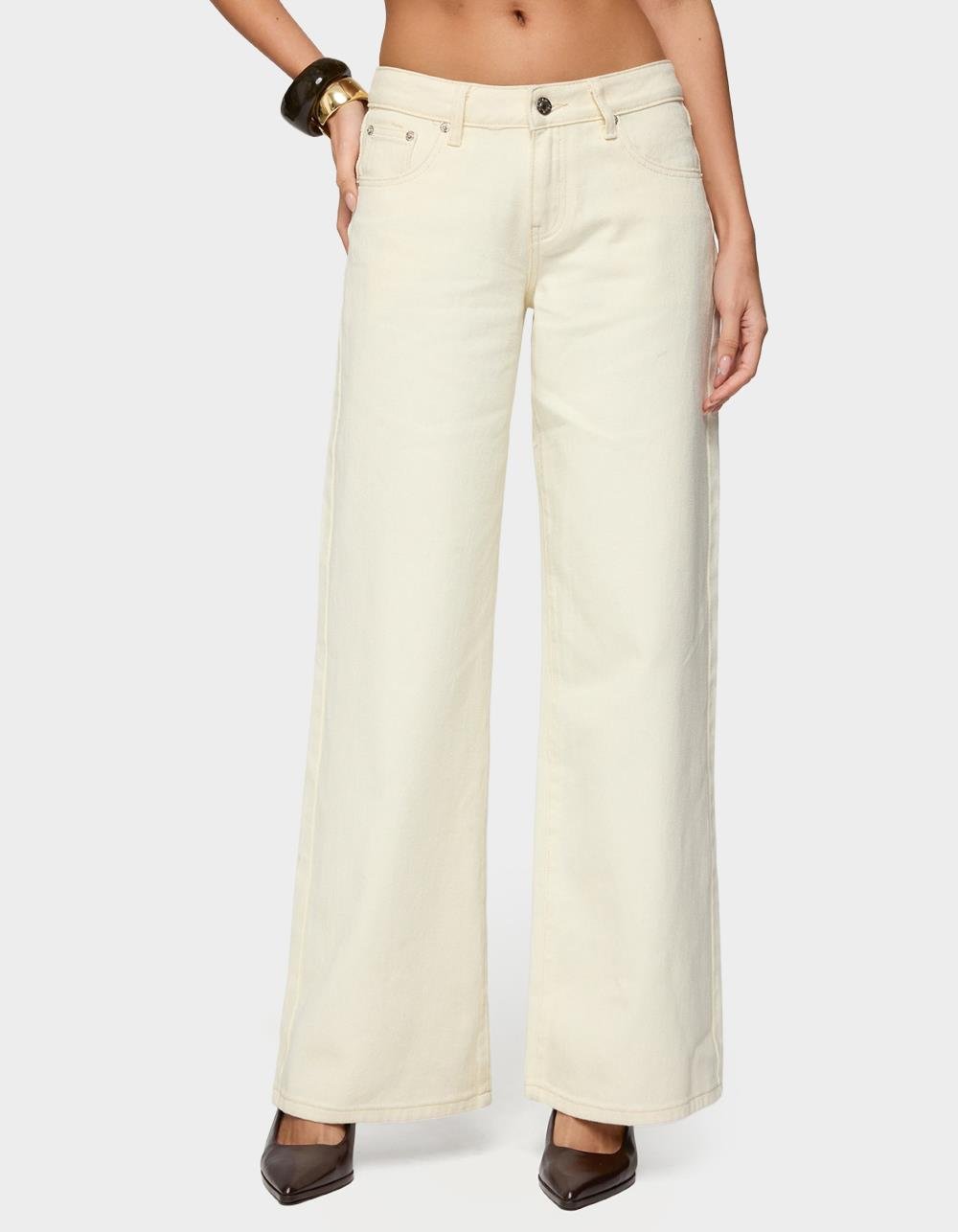 EDIKTED Roman Low Rise Baggy Jeans - BEIGE