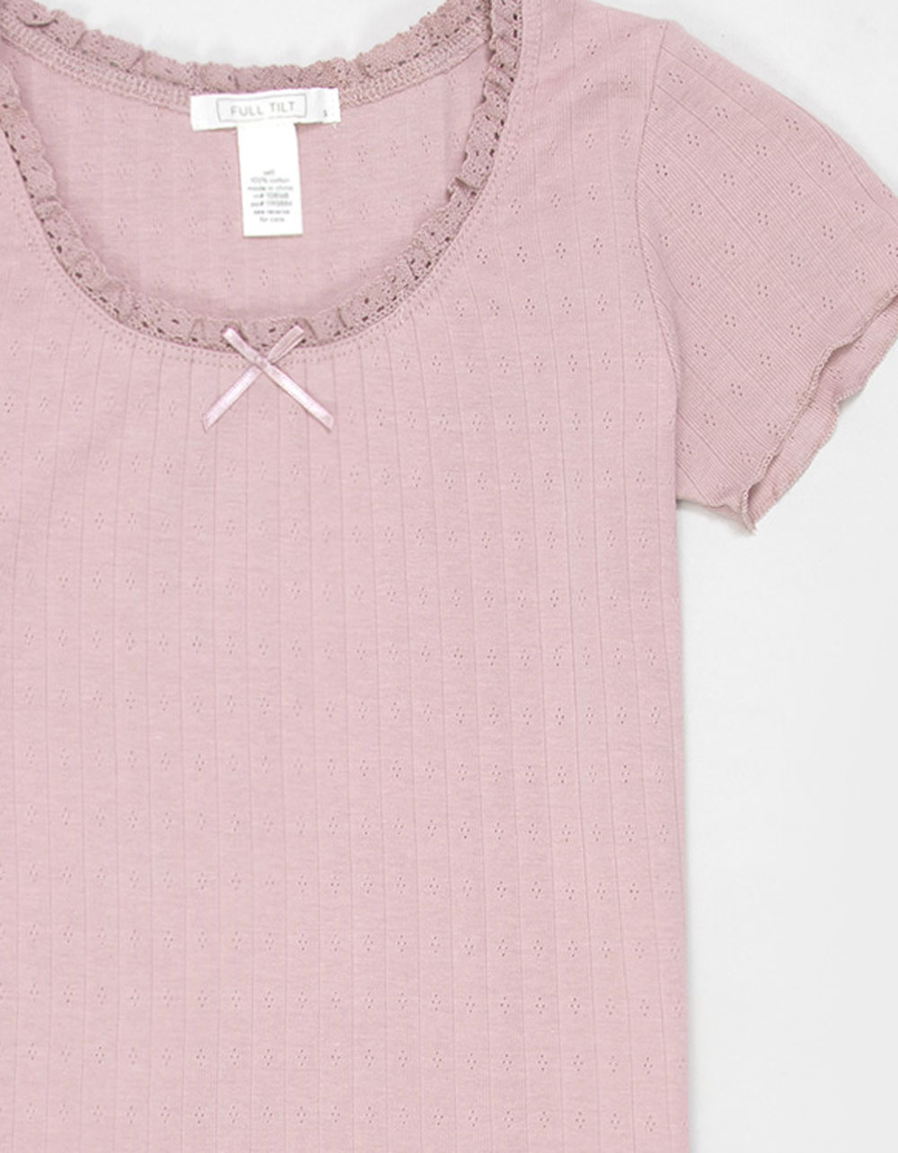 FULL TILT Crochet Trim Girls Top - BLUSH