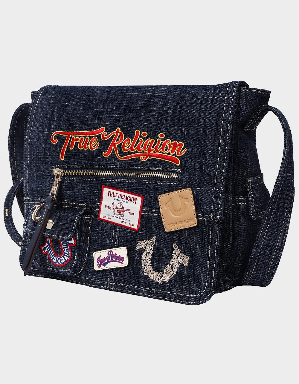 TRUE RELIGION Multi Patch Denim Messenger Bag - DK DENIM