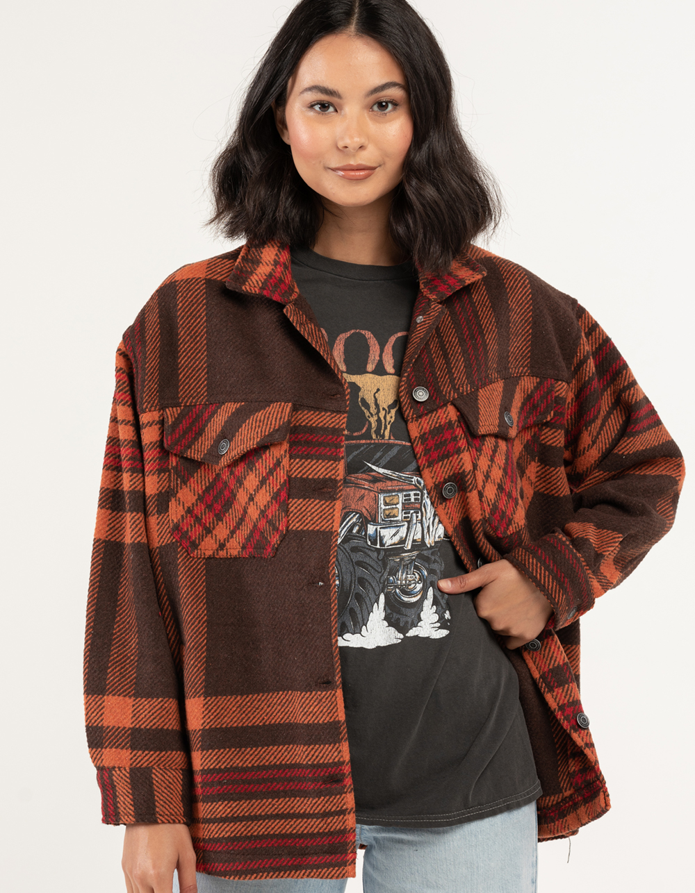 RSQ Womens Plaid Woven Shacket - MULTI 