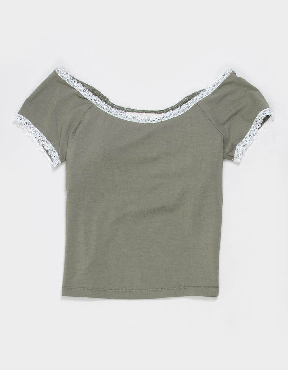 NECTAR CLOTHING Girls Lace Trim Top - SAGE