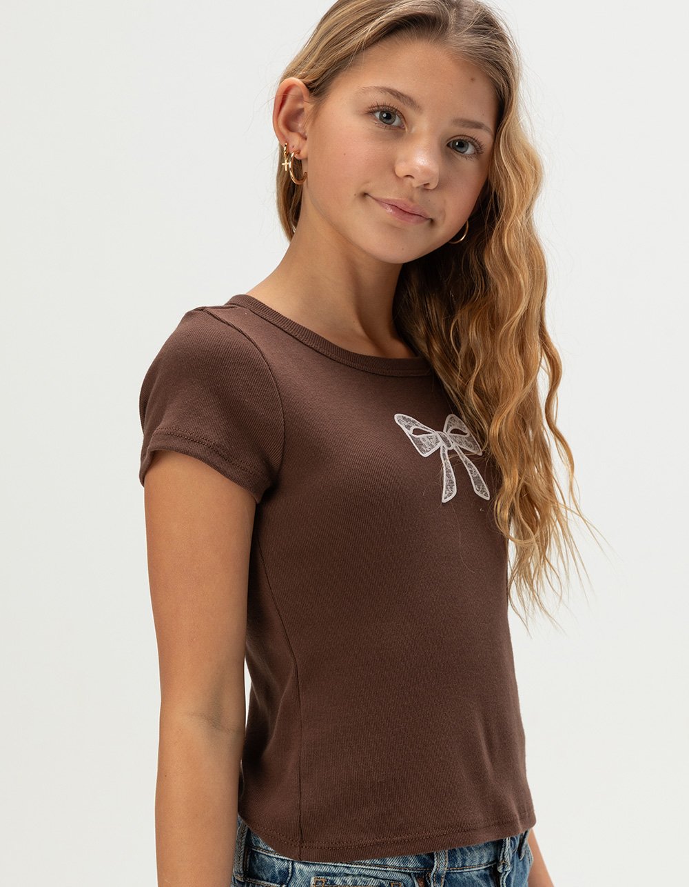 Full Tilt Lace Bow Girls Baby Tee