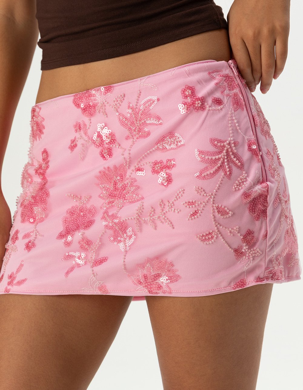 FULL TILT Womens Low Rise Beaded Mini Skort - PINK