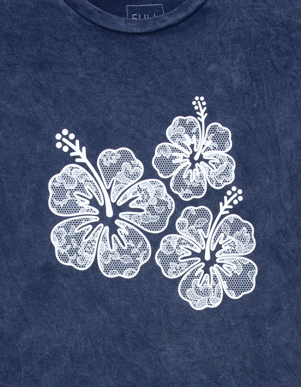 FULL TILT Hibiscus Trio Girls Boyfriend Tee - NAVY