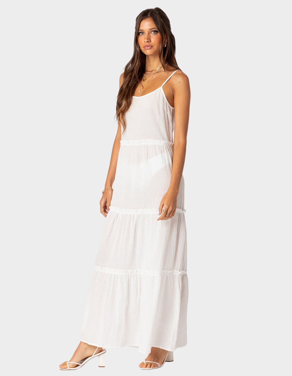 EDIKTED Radiant Tiered Maxi Dress - WHITE