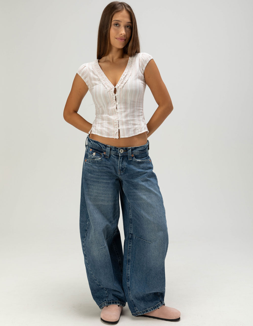 RSQ Womens Button Front Top - PINK COMBO