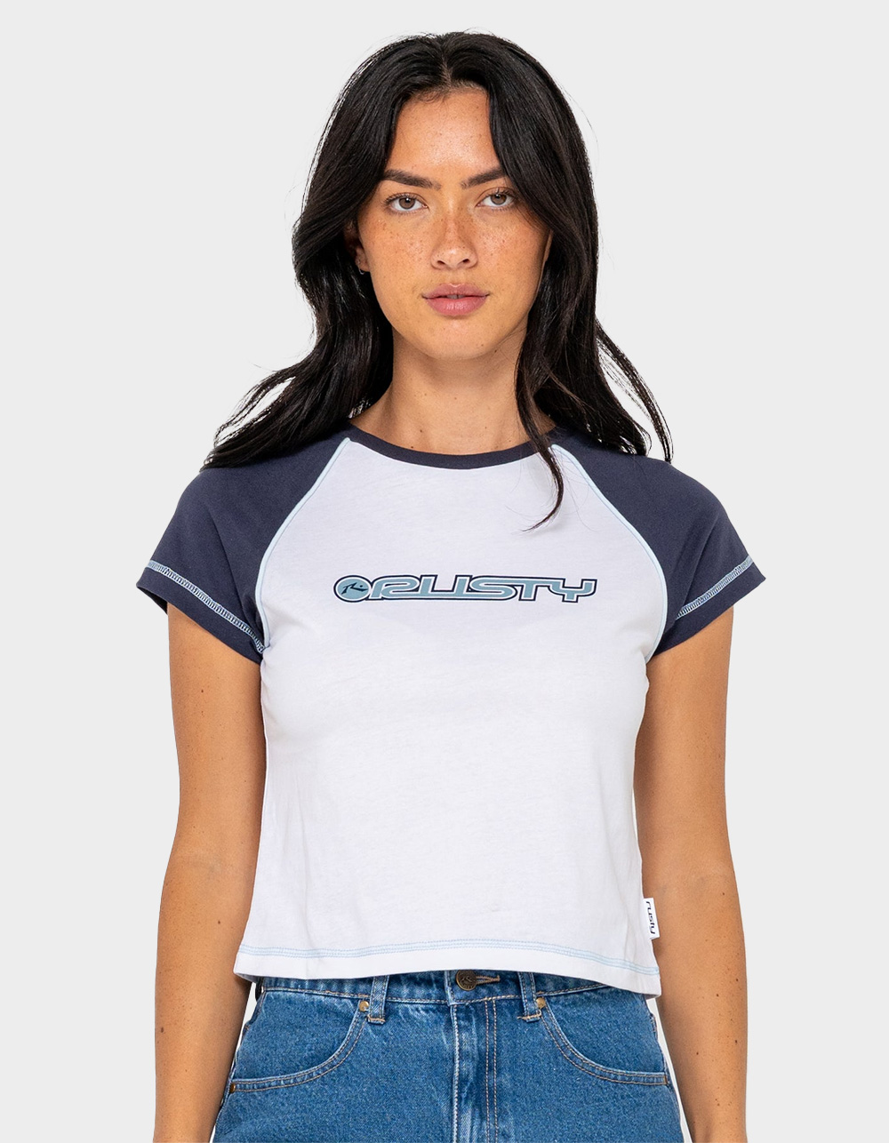 RUSTY Archived Womens Raglan Baby Tee - WHITE