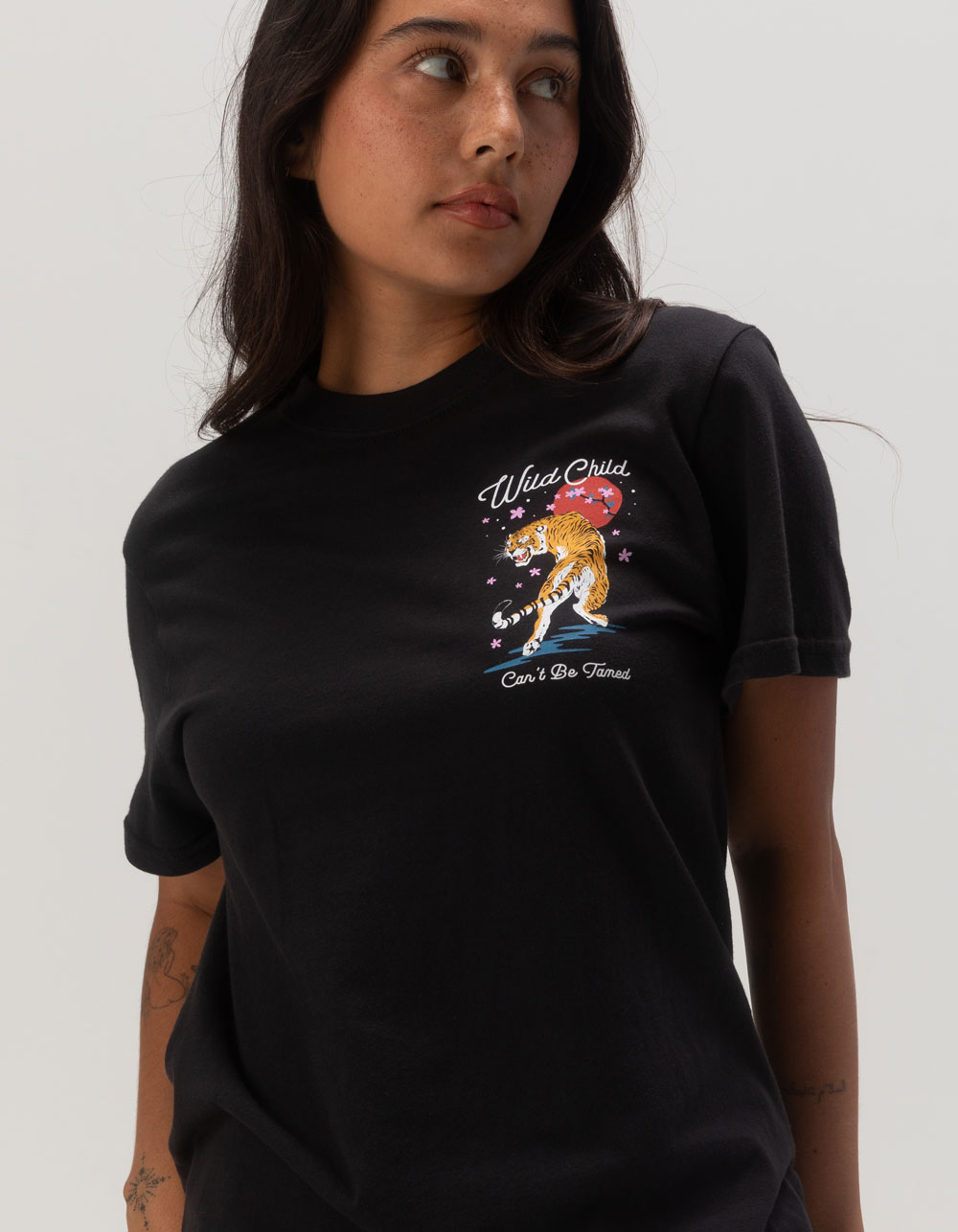 RIOT SOCIETY Wild Child Tiger Womens Boyfriend Tee - BLACK