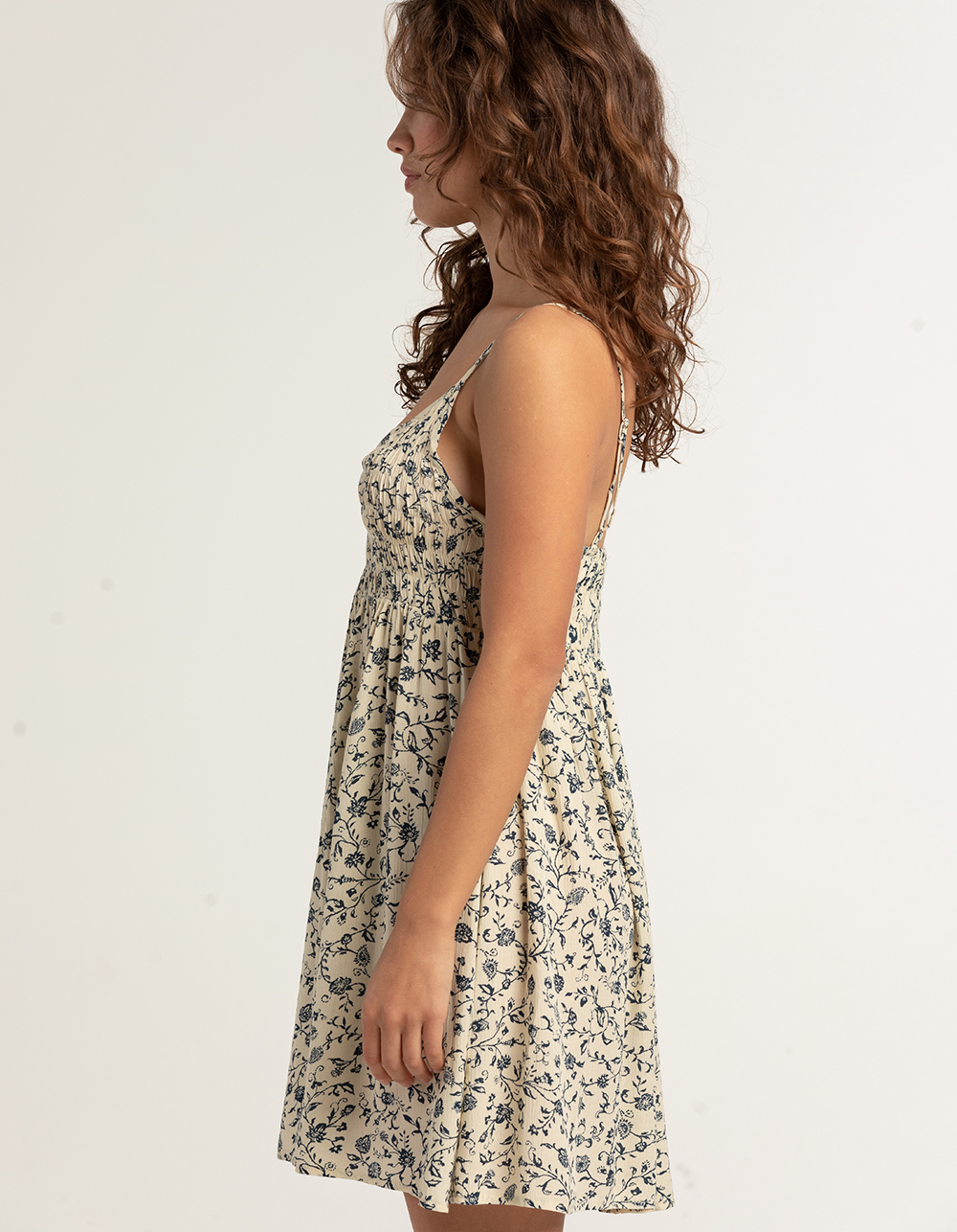 TIMING Womens Smocked Short Dress OFF WHITE Tillys