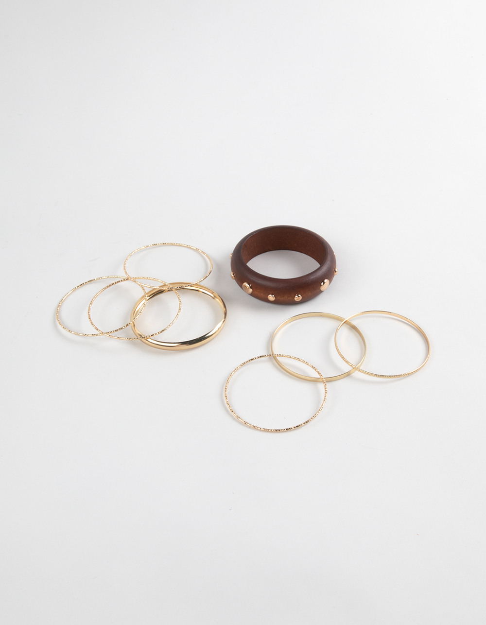 FULL TILT Wood Studded Metal Bangle Bracelet Set - GOLD