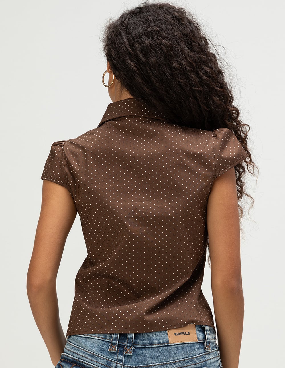 LOVE TREE Womens Polka Dot Button Up Shirt