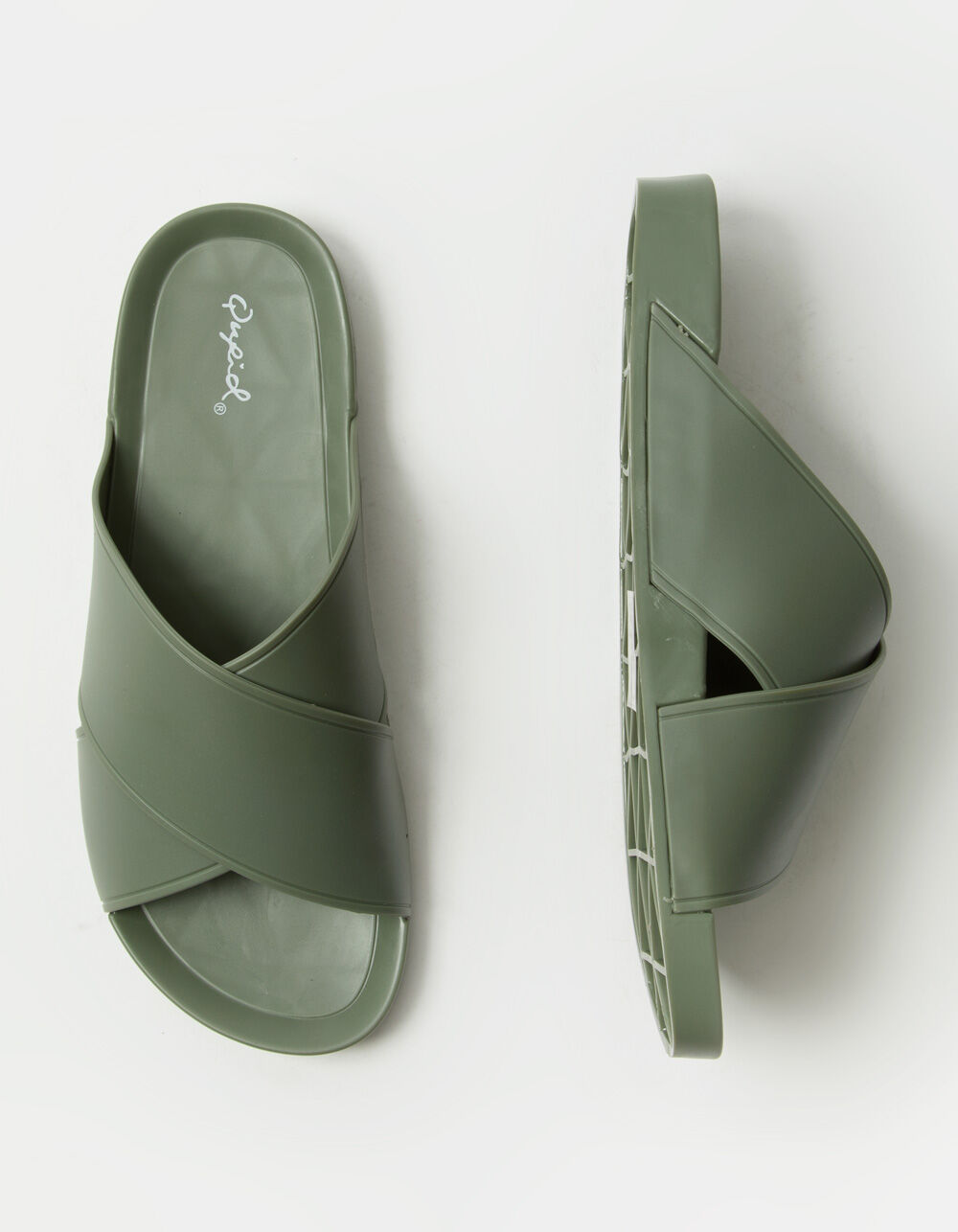 QUPID Crisscross Jelly Womens Olive Slide Sandals - OLIVE | Tillys