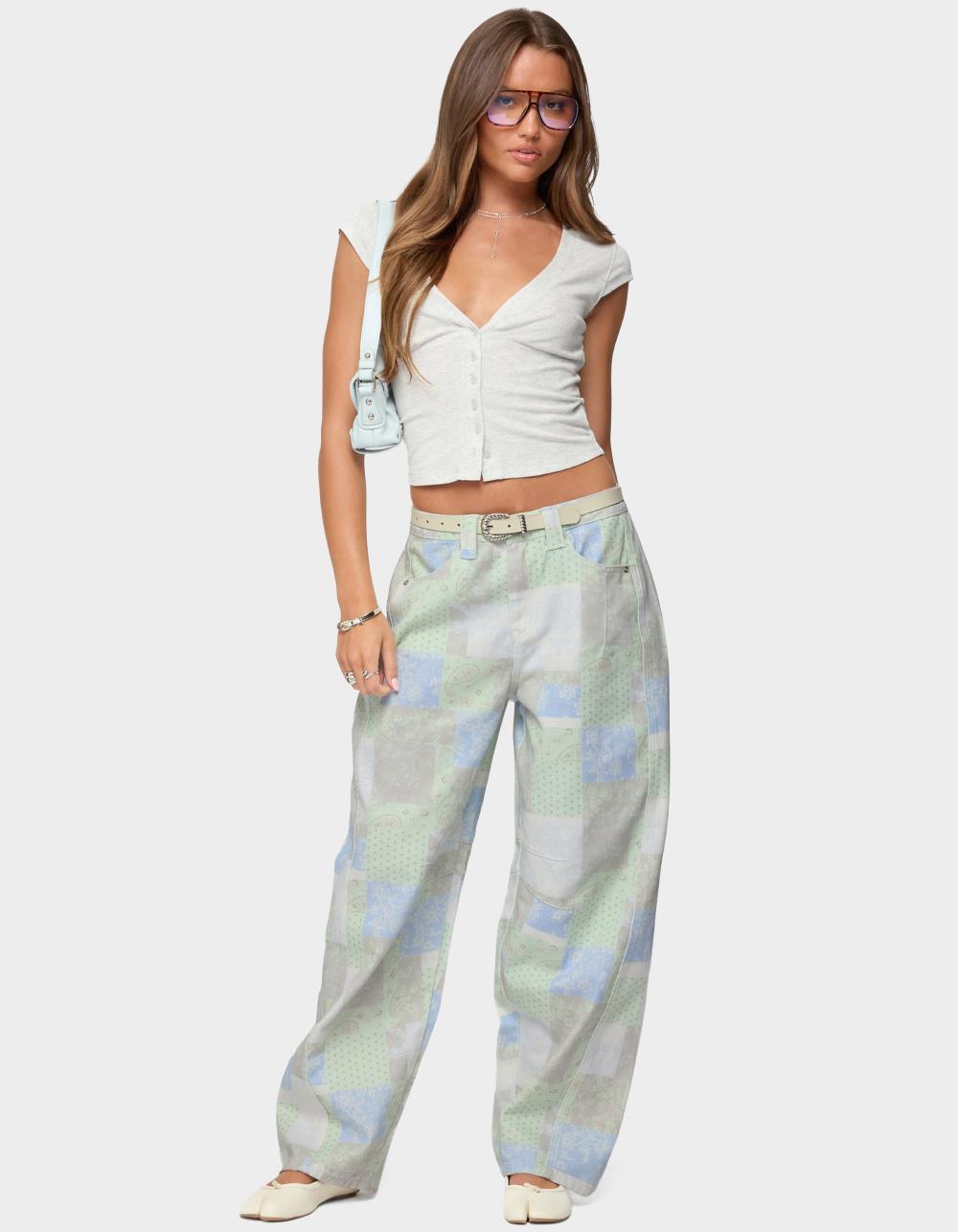 EDIKTED Patchwork Low Rise Baggy Jeans - BLACK