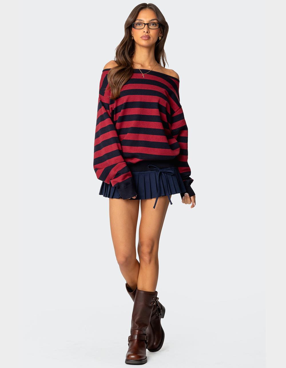 EDIKTED Sterling Striped Off Shoulder Sweater - BLACK