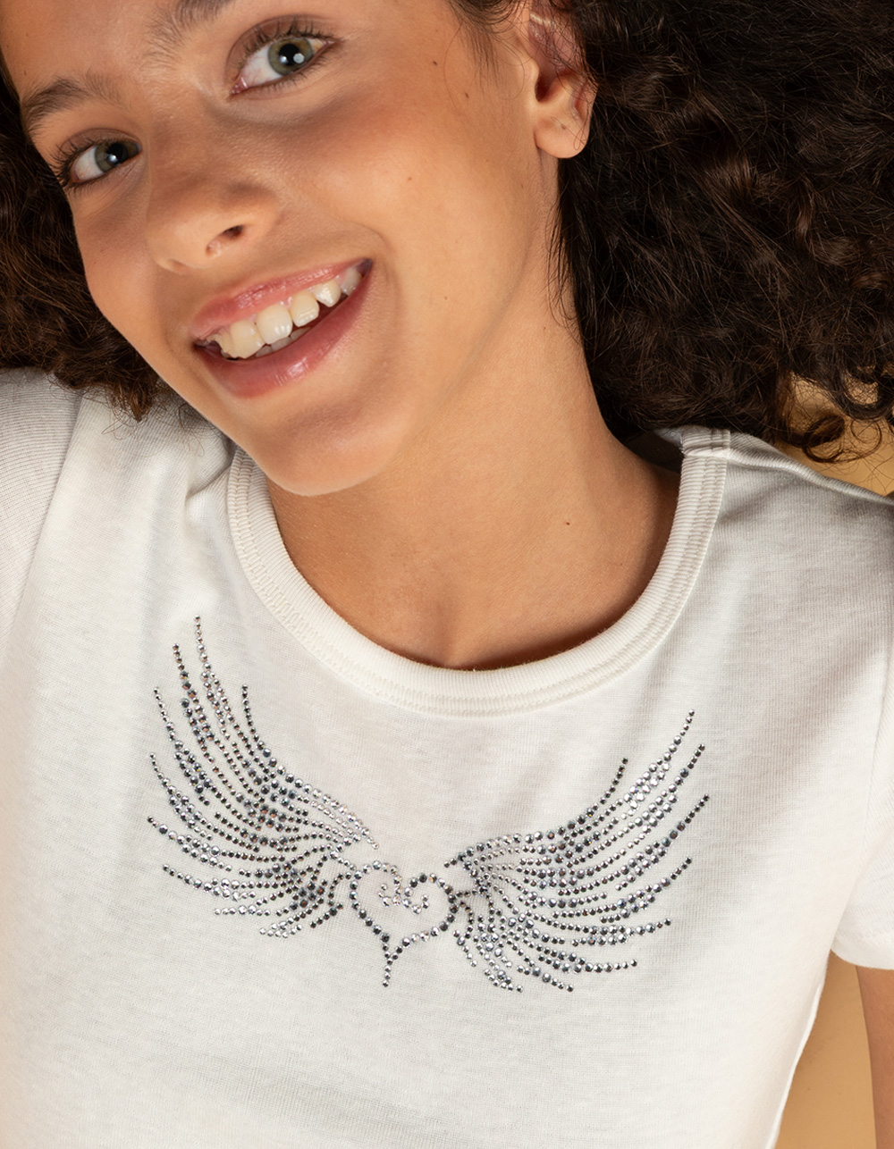 FULL TILT Heart Wing Embellished Girls Tee - CREAM