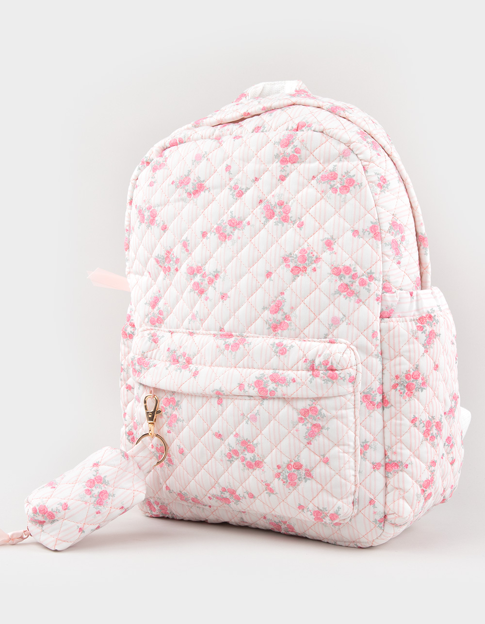 TILLYS Floral Quilted Backpack - PINK/WHITE
