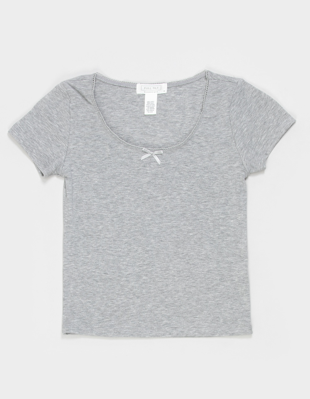 FULL TILT Essentials Girls Bow Trim Tee - HEATHER GRAY