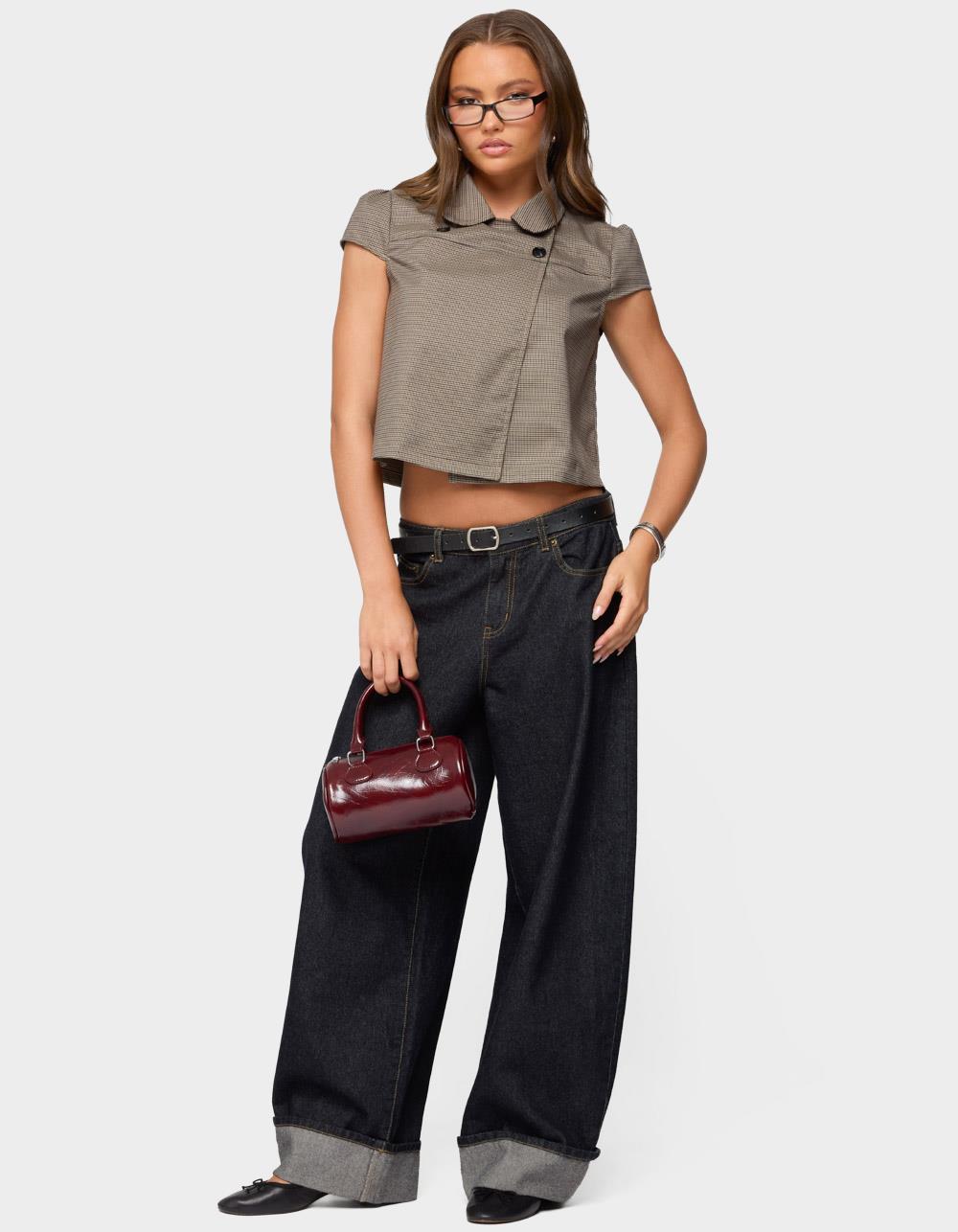 EDIKTED Haislee Plaid Tailored Shirt - GRAY