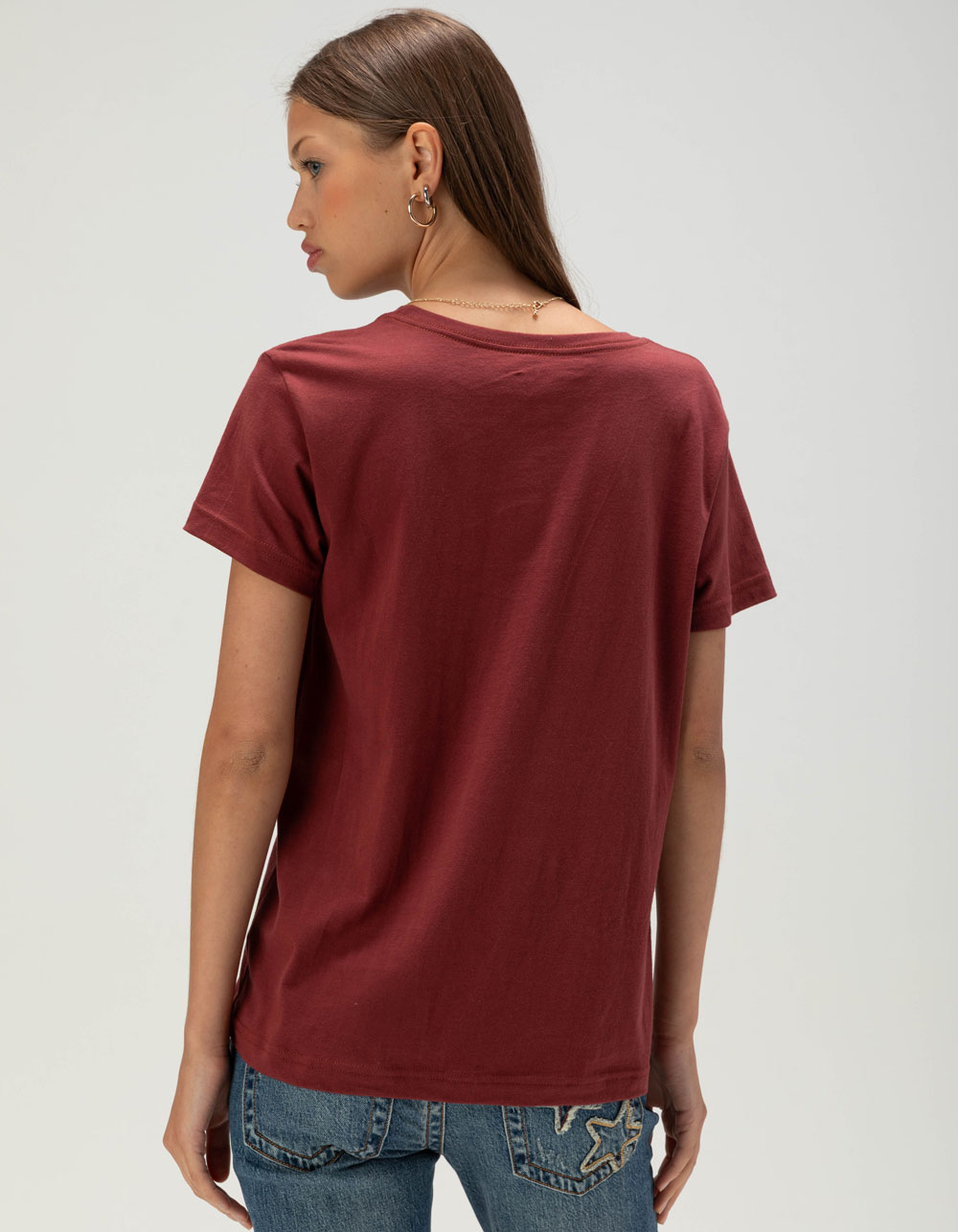 ROXY Rhinestone Womens Boyfriend Tee - BURGUNDY