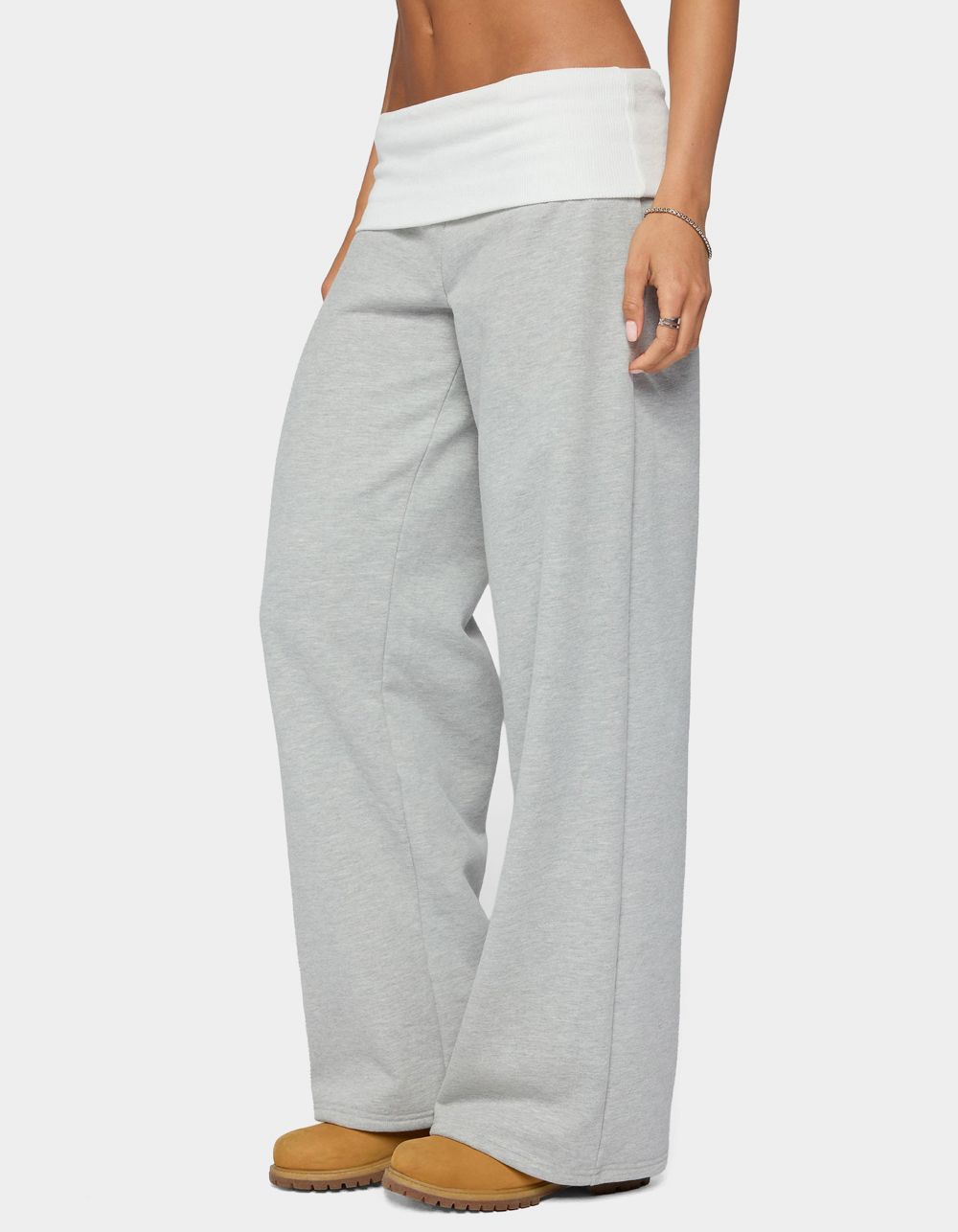EDIKTED Idha Contrast Foldover Baggy Sweatpants - GRAY