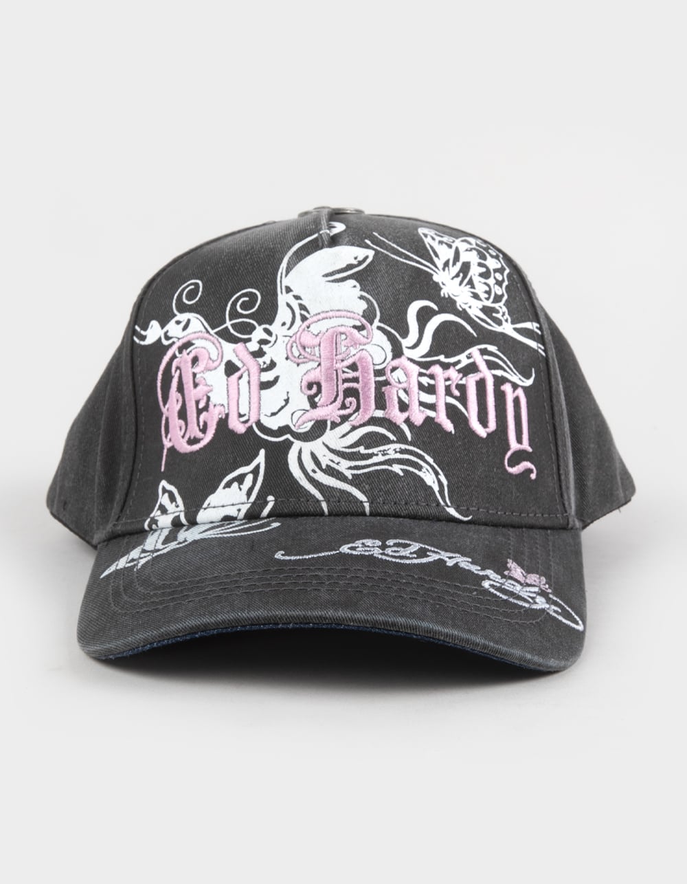 ED HARDY Butterflies Womens Snapback Hat - WASHED BLACK