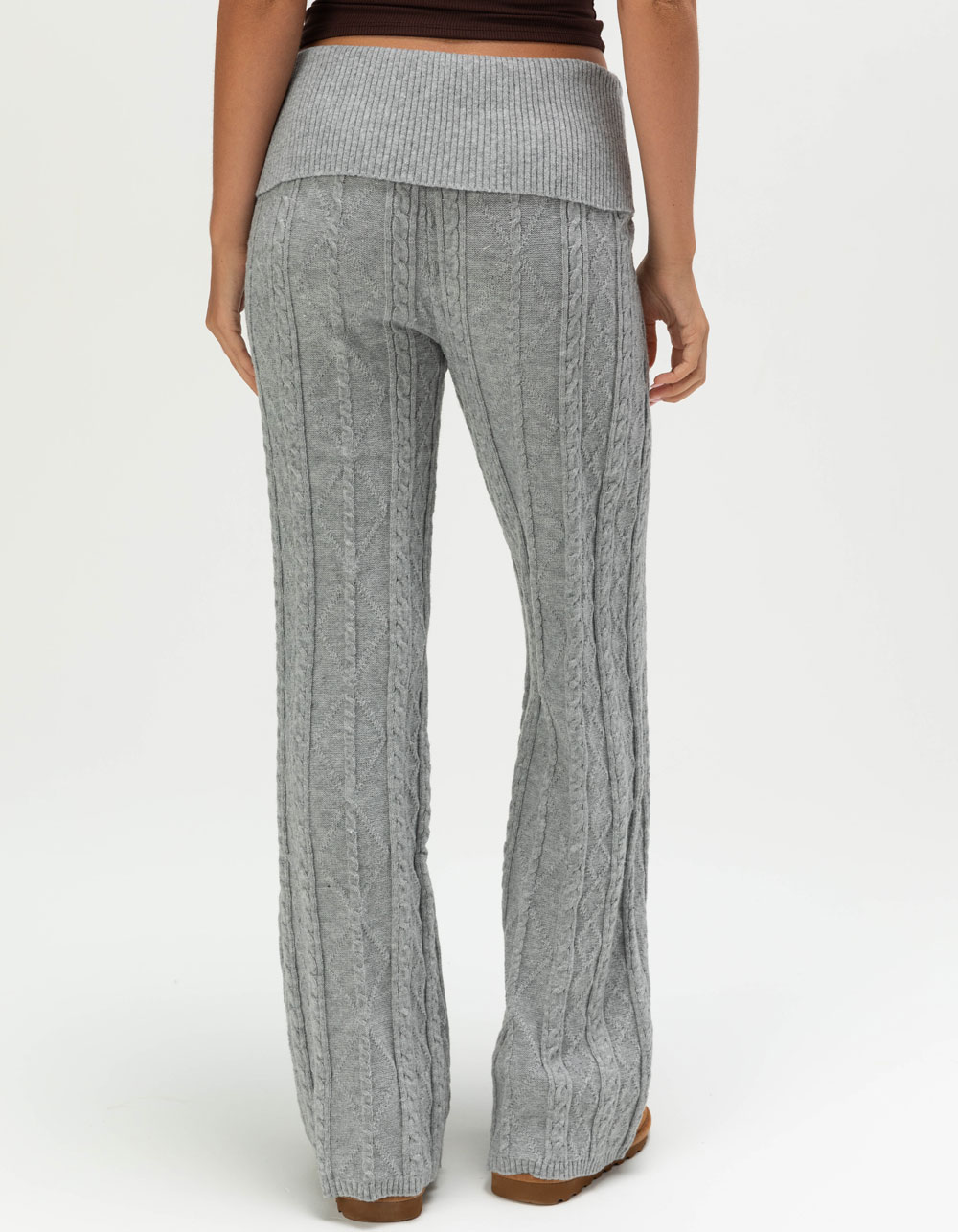 FULL TILT Cable Knit Womens Fold Over Pants - HEATHER GRAY