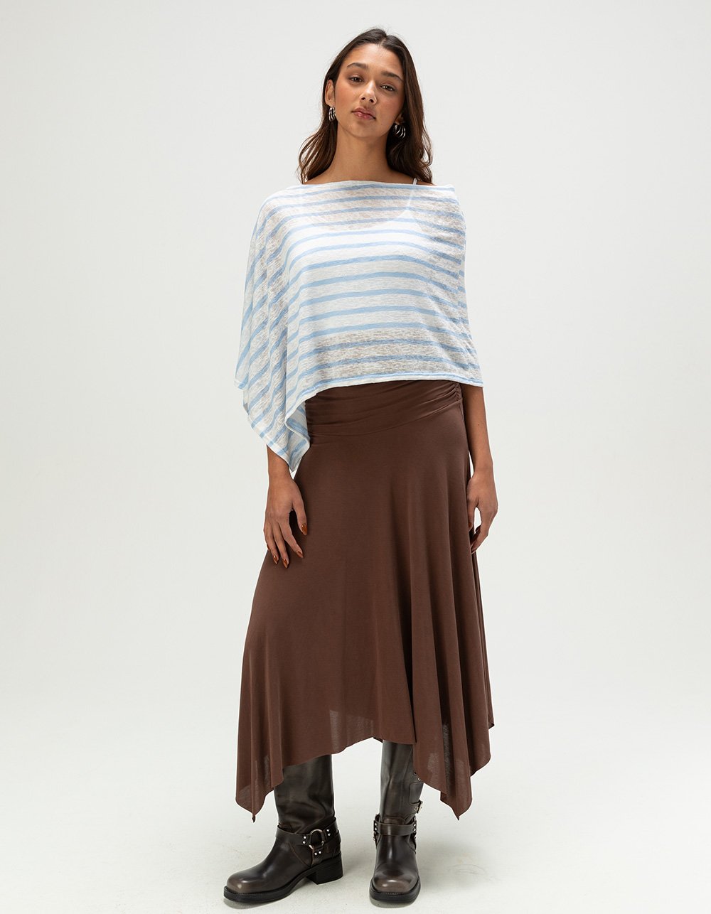 FULL TILT Womens Off The Shoulder Stripe Poncho - BLUE/WHT