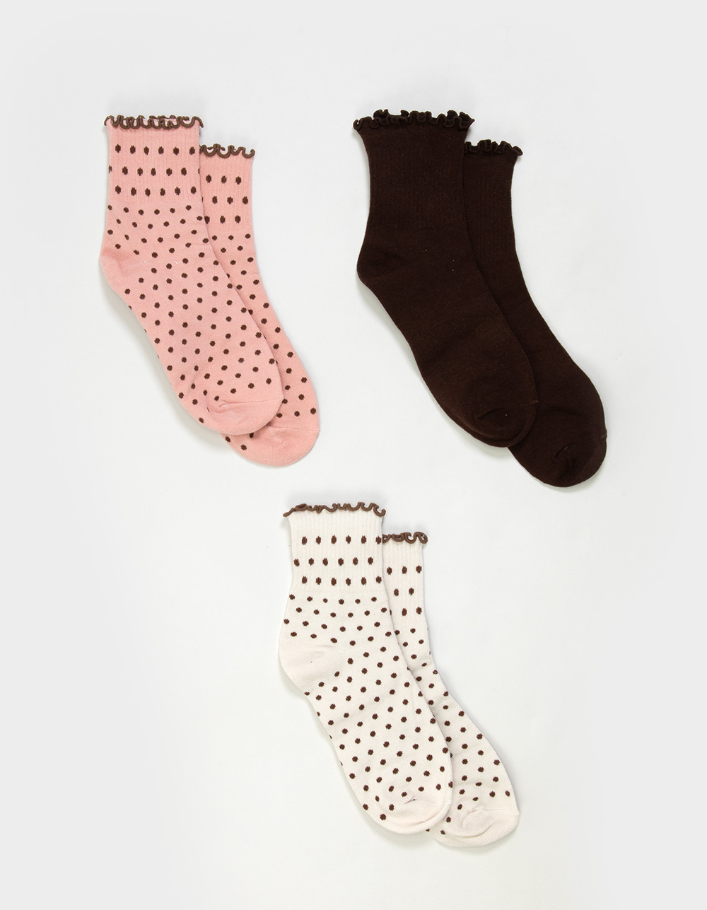 FULL TILT 3 Pack Womens Ruffled Ankle Socks - BROWN COMBO