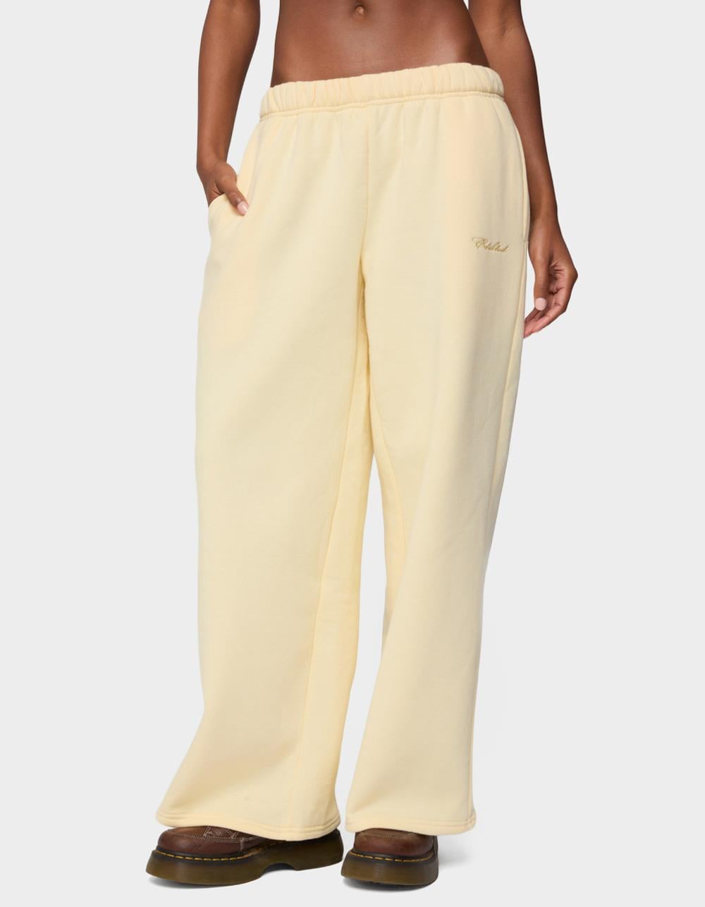 Edikted Basic Girl Wide Leg Sweatpants - YELLOW