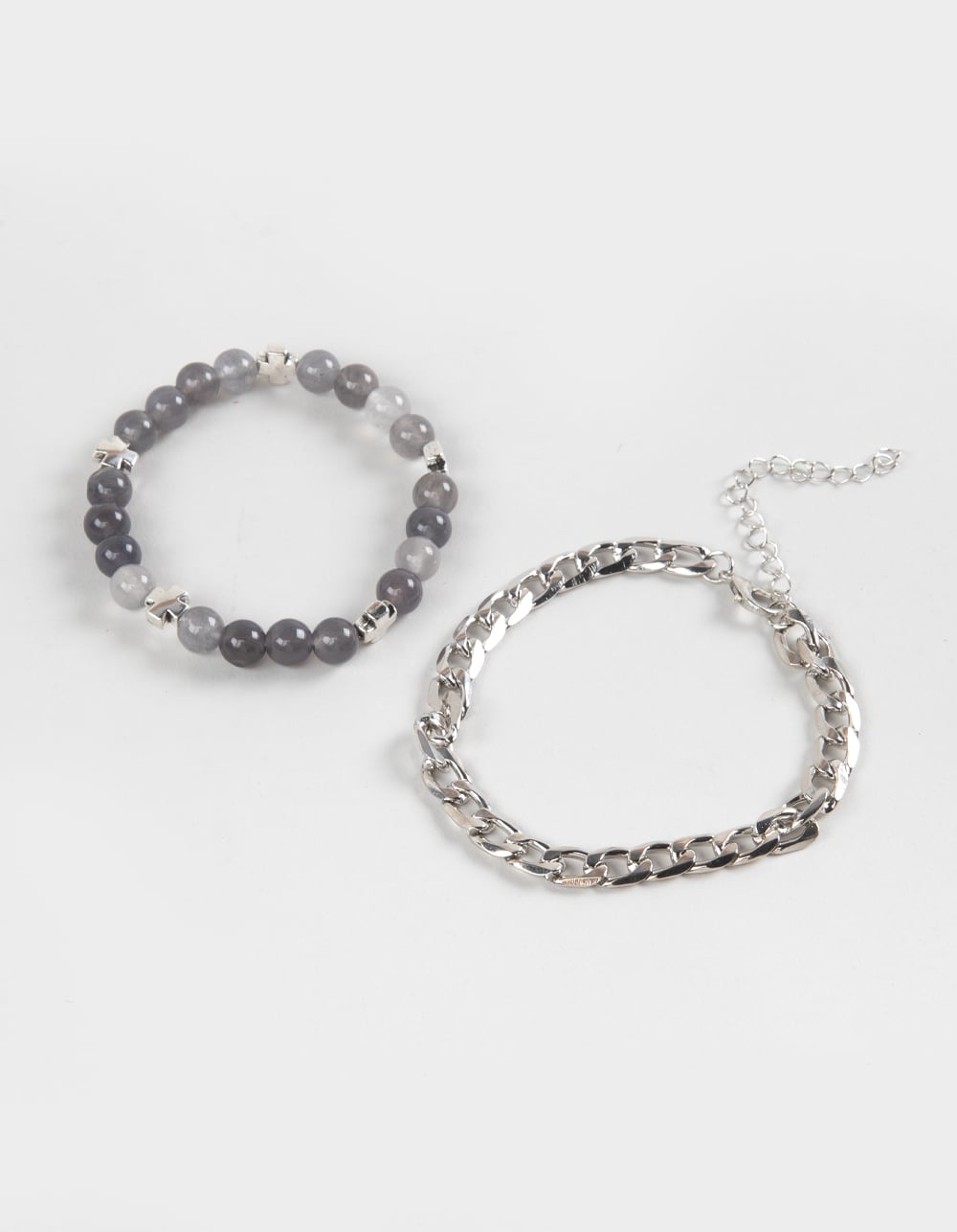 RSQ 2 Pack Beaded Stone and Cuban Link Bracelets - SILVER