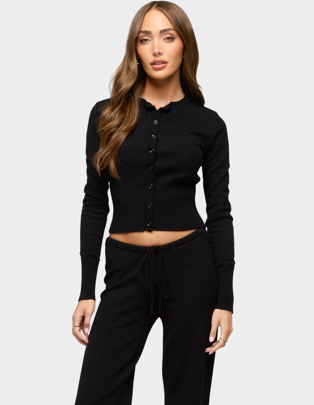 EDIKTED Montanna Rib Knit Cardigan - BLACK