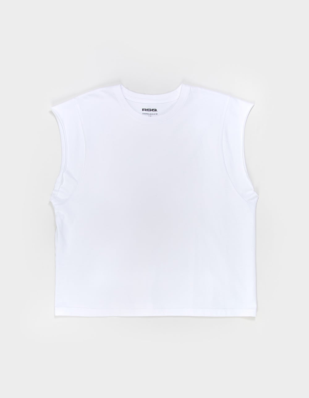 RSQ Mens Washed Cropped Muscle Tee - WHITE