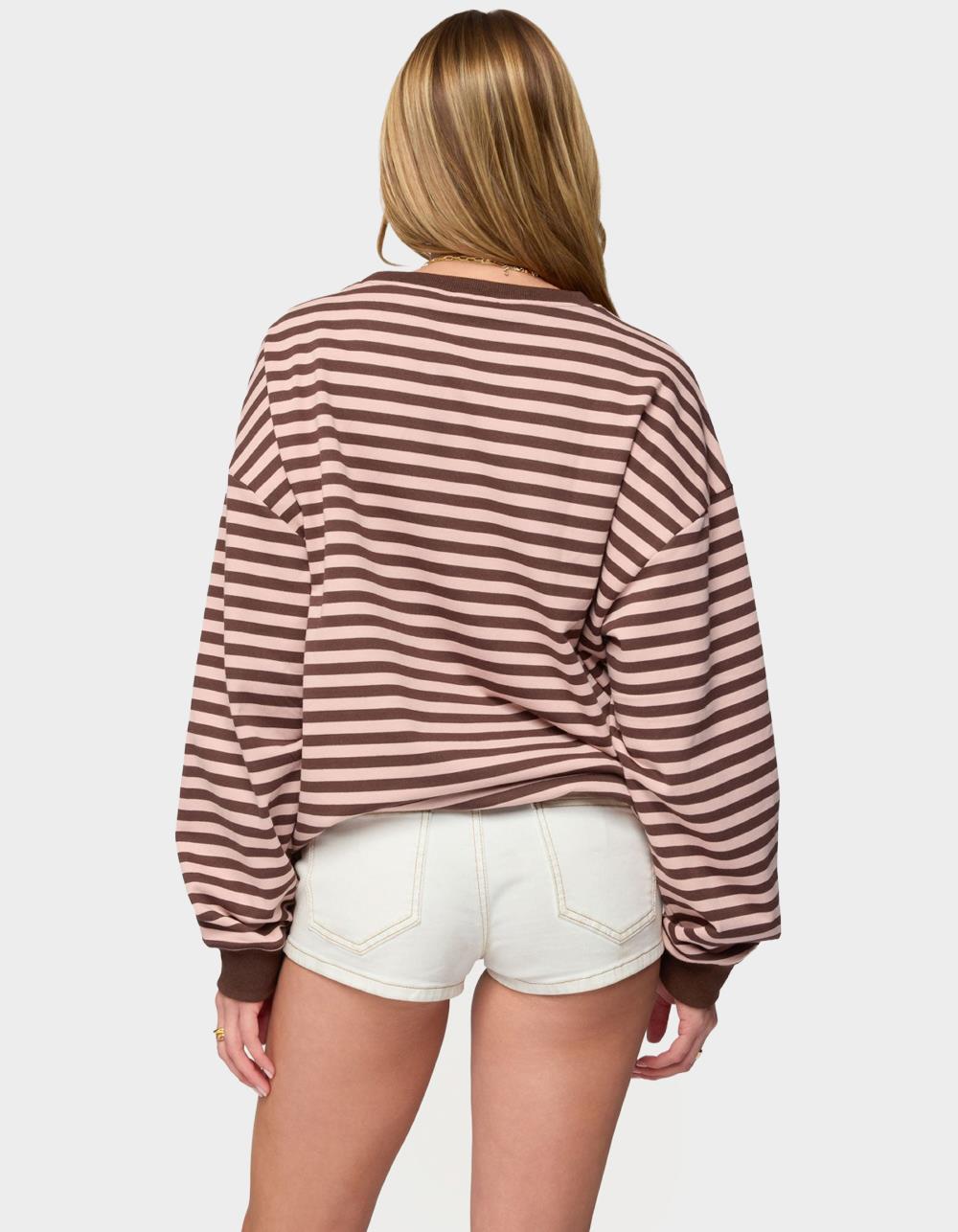EDIKTED Onda Striped Sweatshirt - BROWN