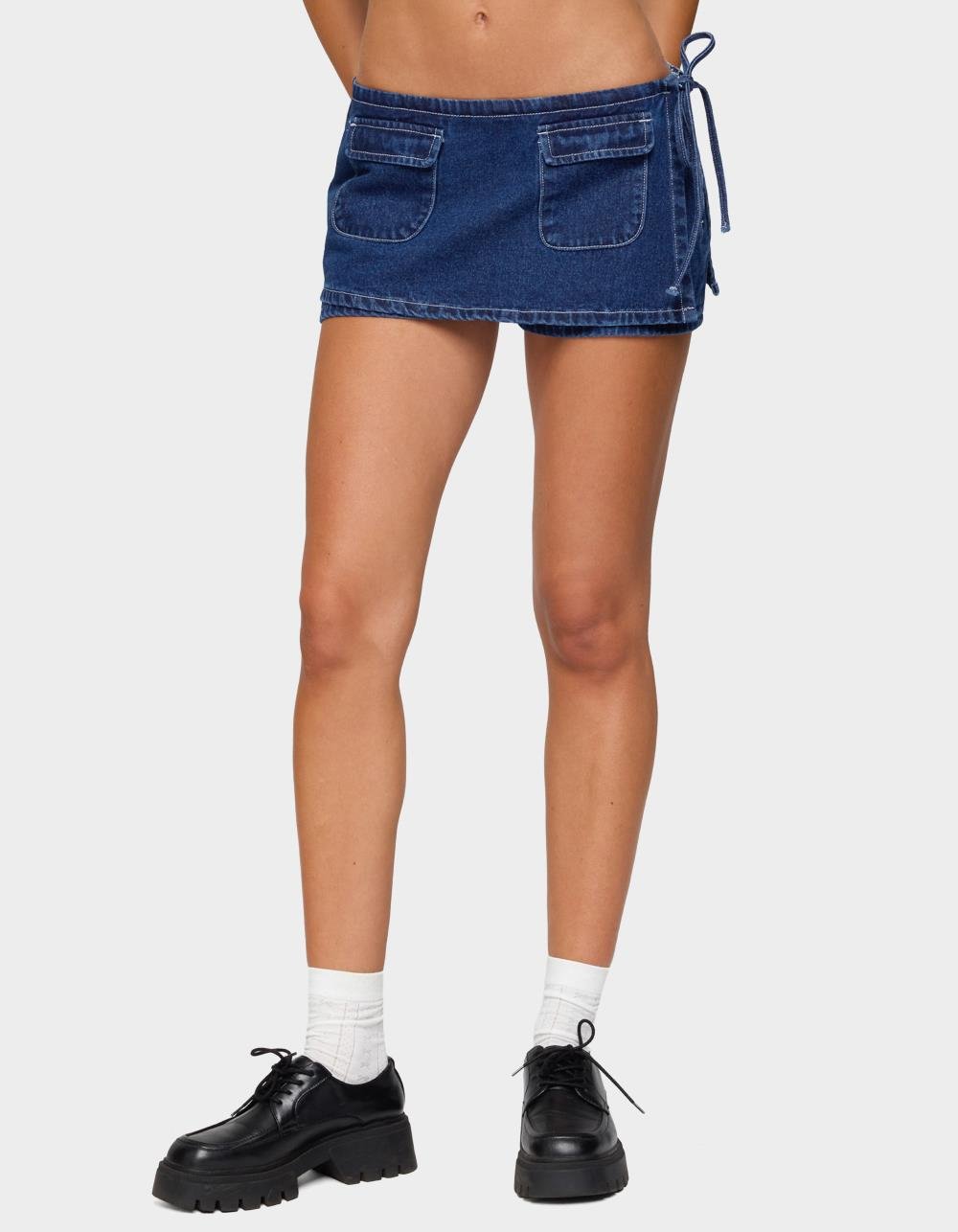 EDIKTED Giselle Wrap Denim Mini Skort - BLUE