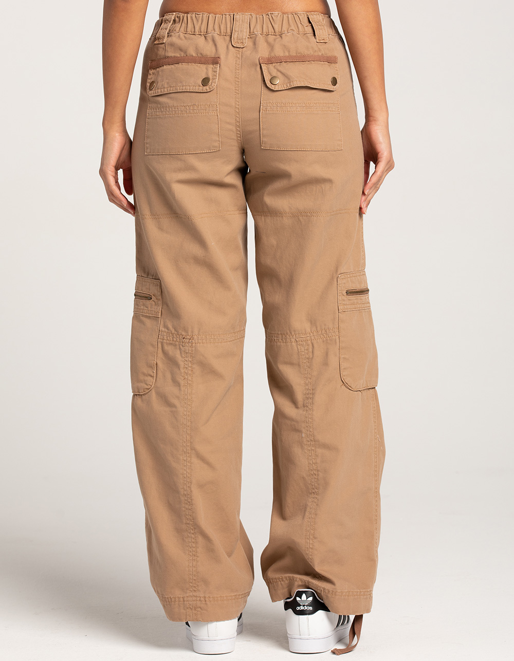 RSQ Womens Low Rise Overdye Cargo Zipper Pants - FADED BROWN