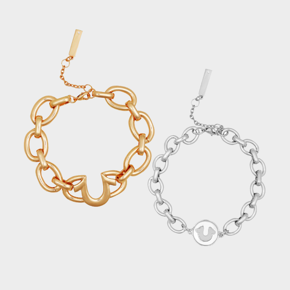 TRUE RELIGION 2 Pack Horseshoe Logo Bracelet Set - GOLD