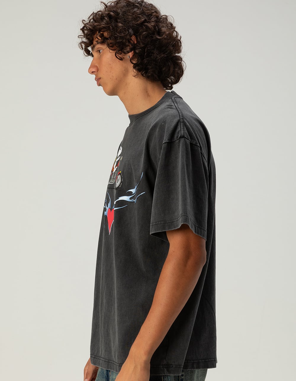 PEANUTS Moto Mens Boxy Tee - WASHED BLACK