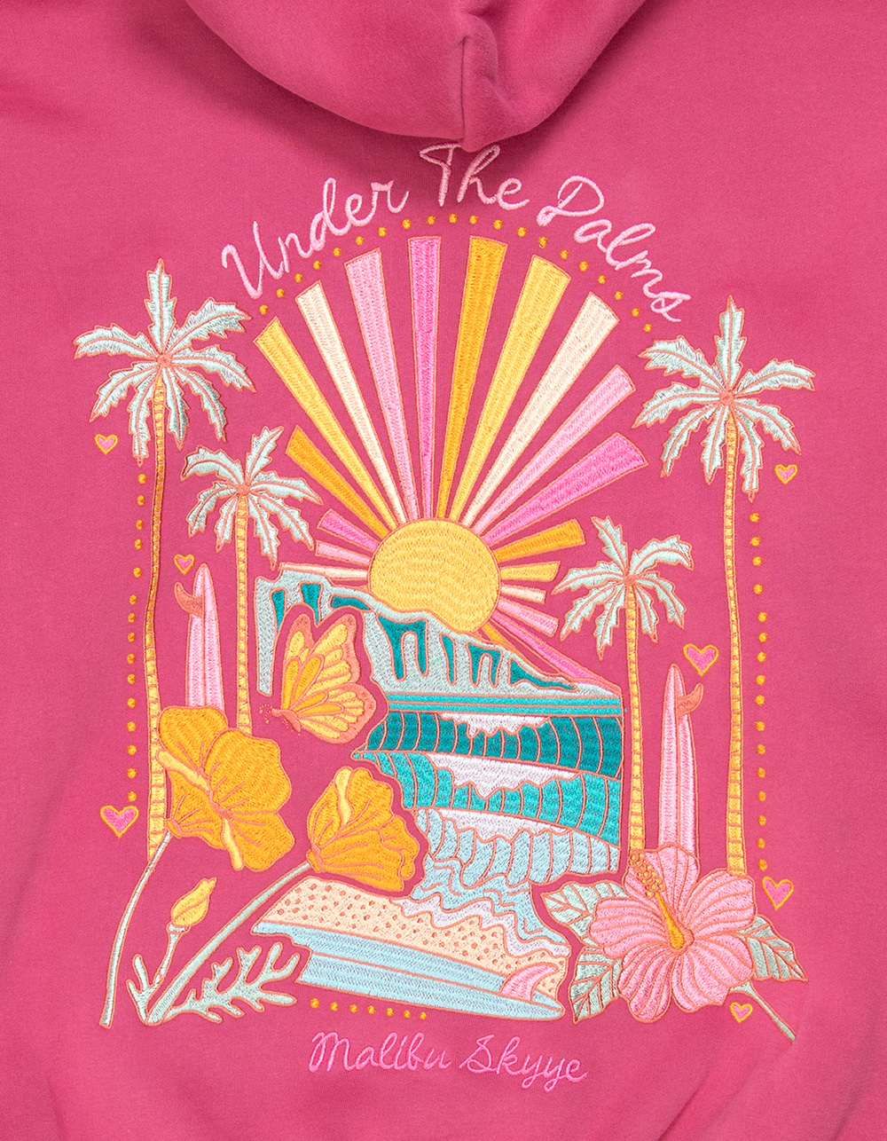 MALIBU SKYYE Under The Palms Embroidered Womens Hoodie - PINK