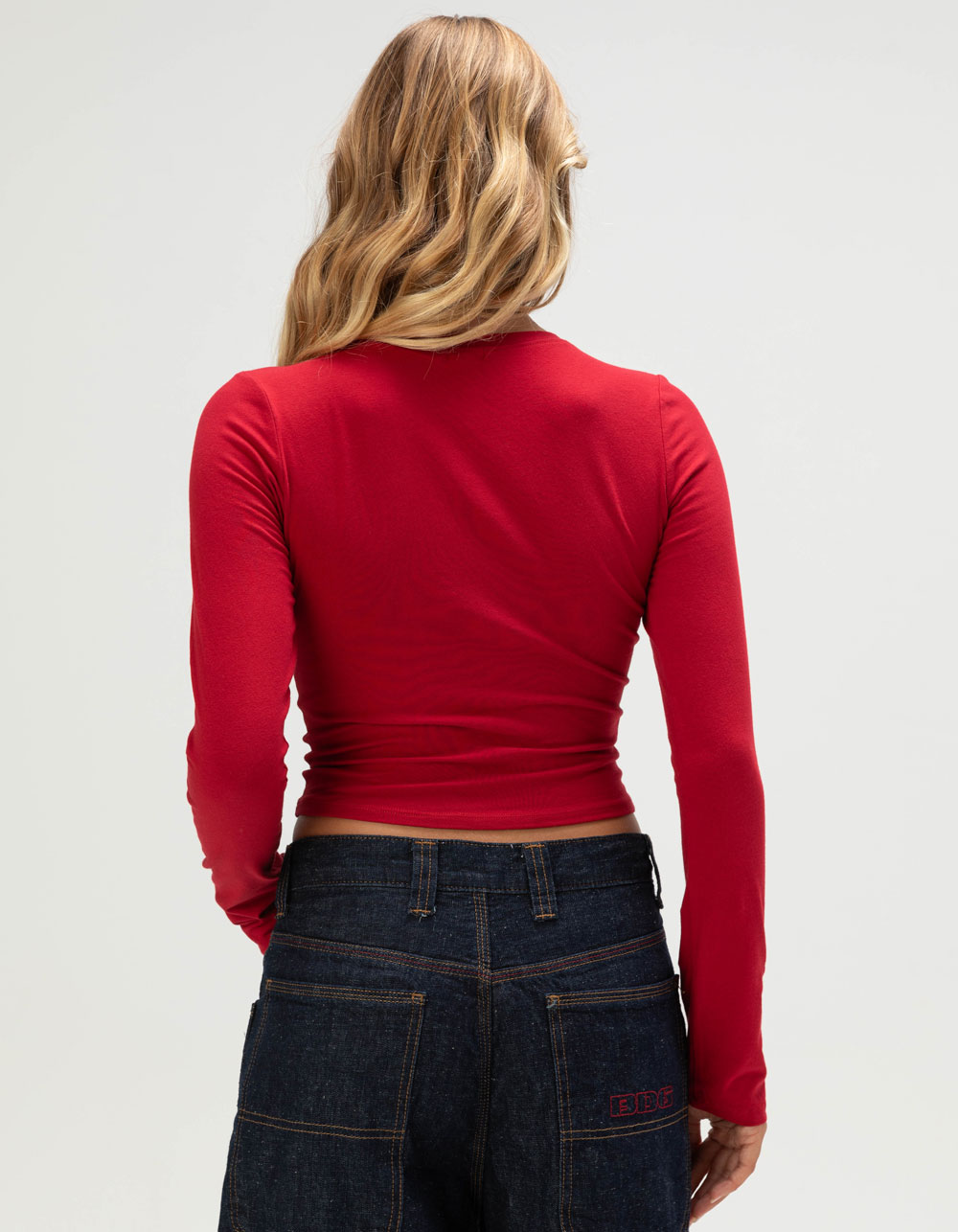 TILLYS Womens Long Sleeve Baby Tee - RED