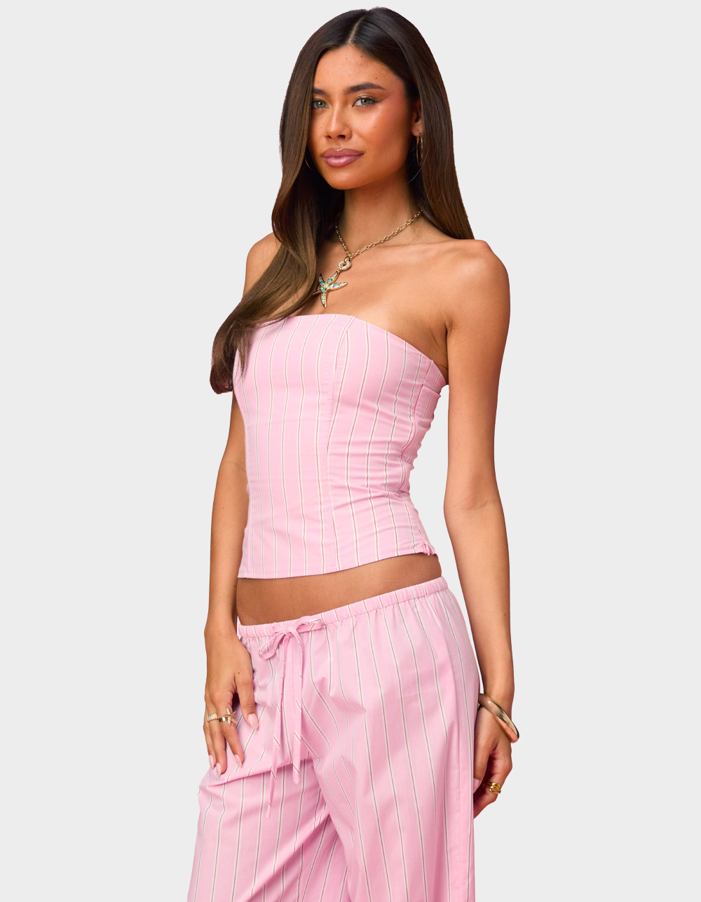 EDIKTED Barbie™ Icon Striped Strapless Corset - PINK