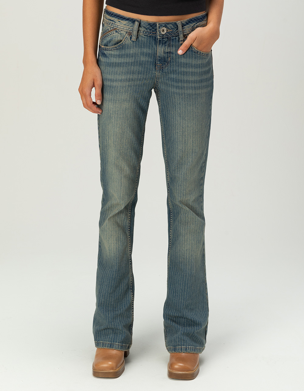 BDG Urban Outfitters Brooke Womens Low Rise Pinstripe Bootcut Jeans - STRIPE