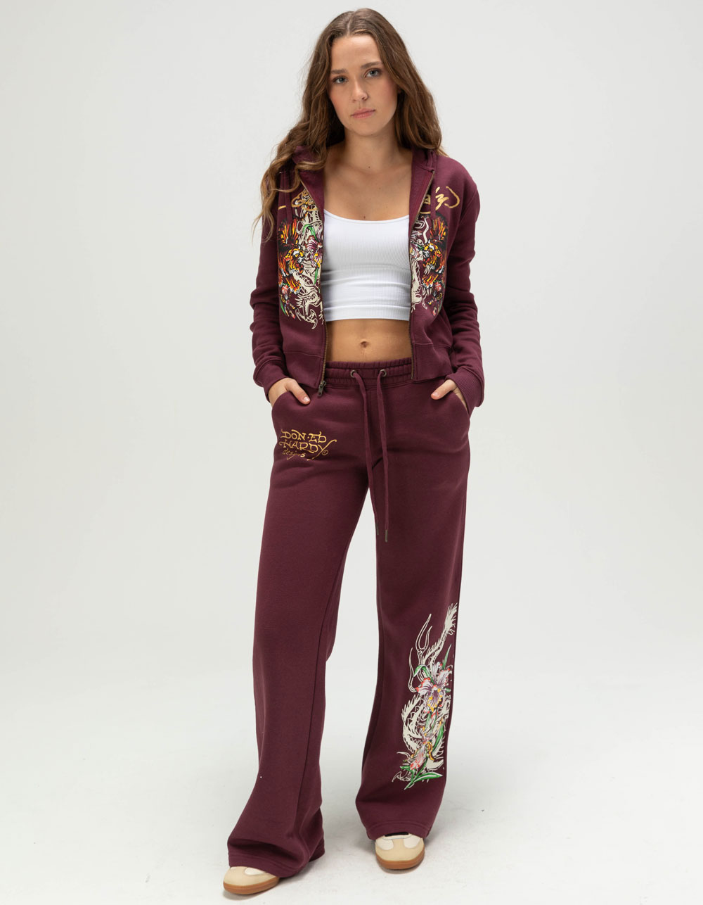 ED HARDY Tigers Womens Zip-Up Hoodie - FIG