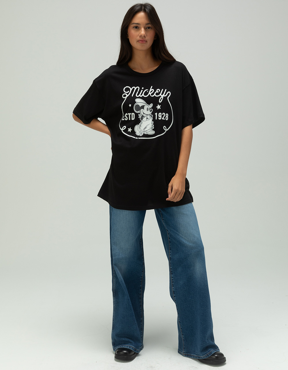 DISNEY Mickey Mouse Cowboy 1928 Unisex Oversized Tee - BLACK