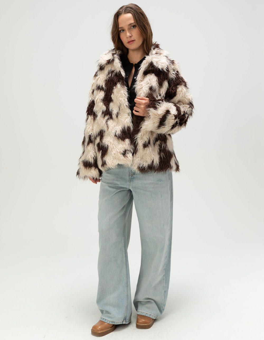 BDG Urban Outfitters Wilson Womens Faux Fur Jacket - BROWN COMBO