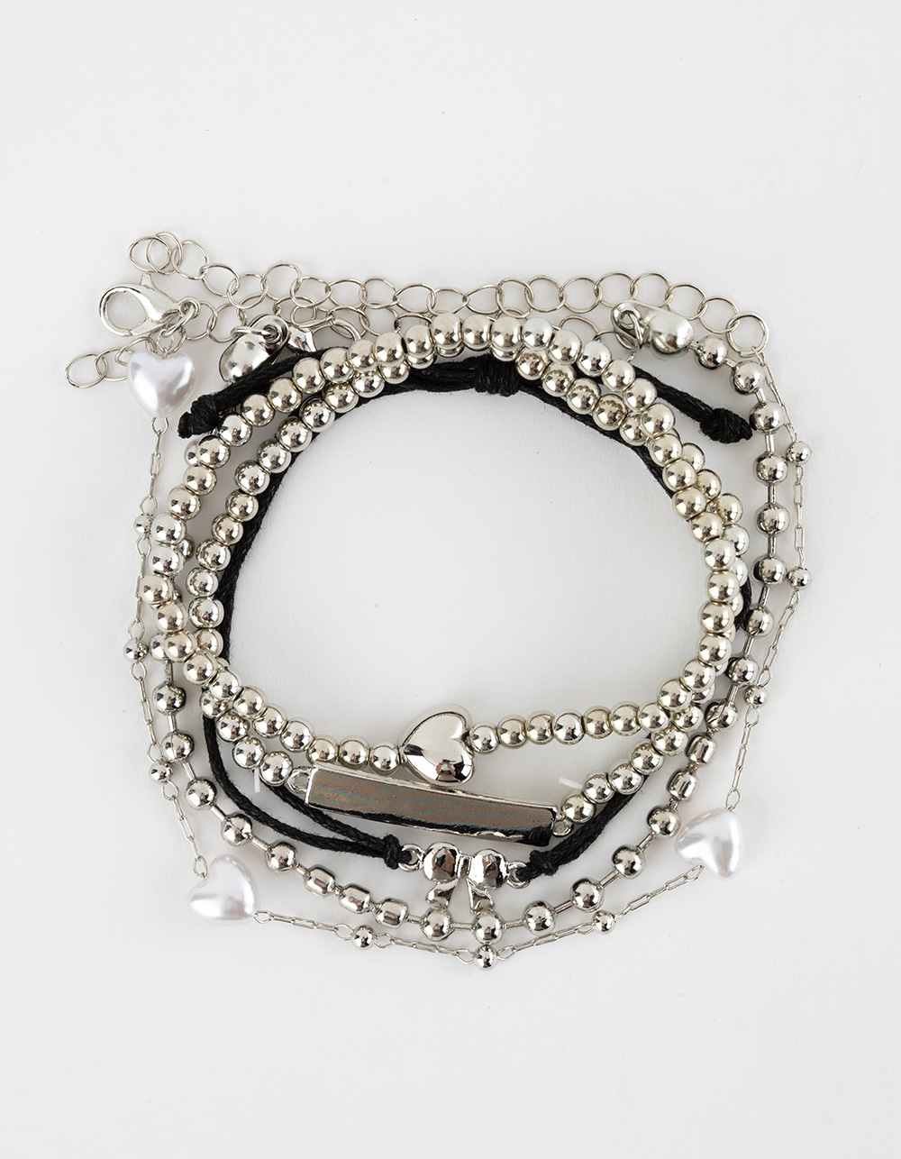 FULL TILT 5 Pack Heart/Bow Bracelet Set - SILVER