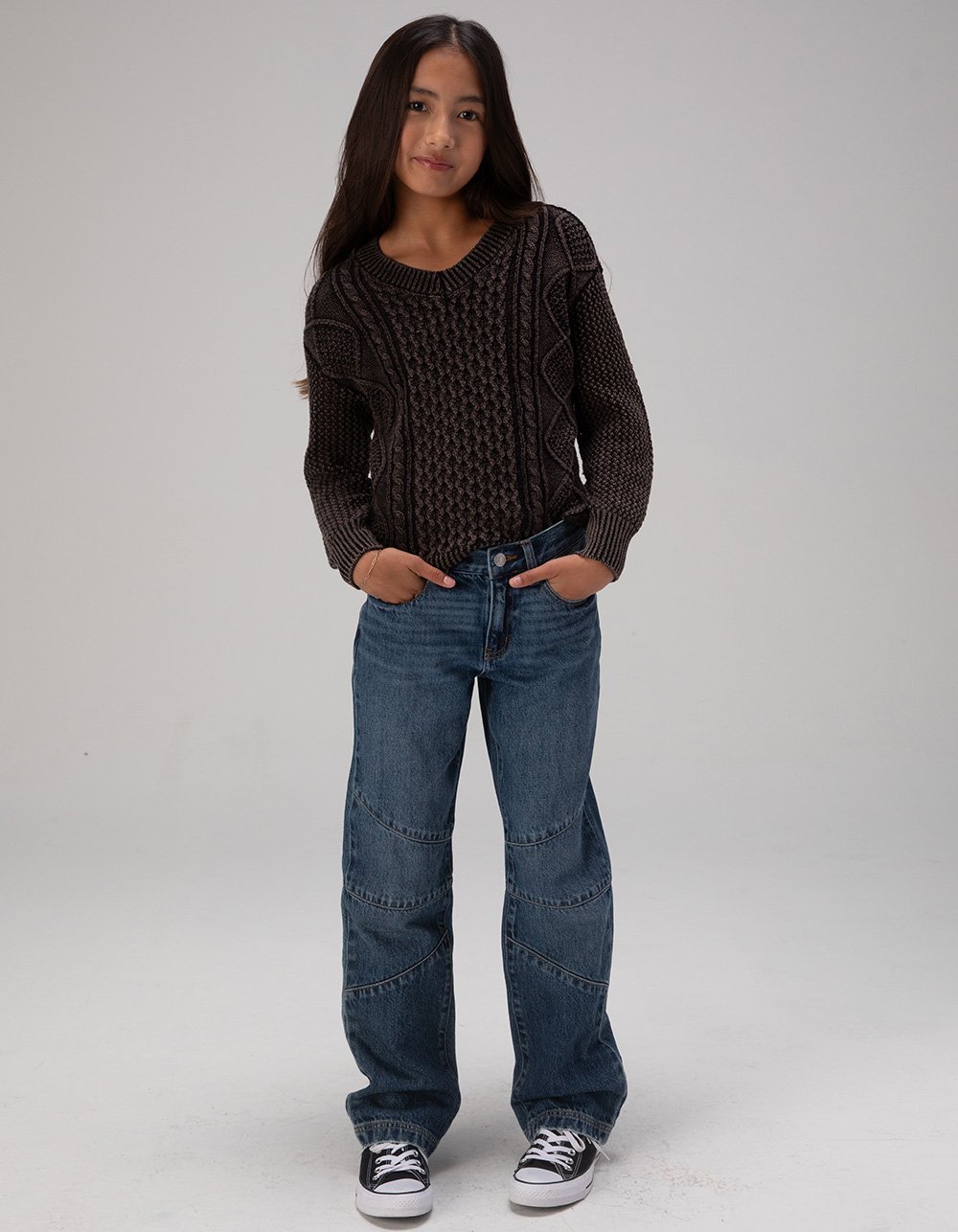 RSQ Girls Mid Rise Knee Seam Baggy Jeans