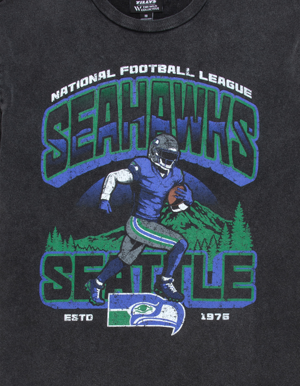 THE WILD COLLECTIVE Seattle Seahawks Player Mens Tee - WASHED BLACK